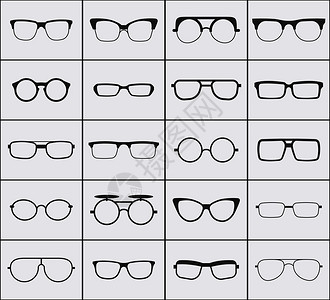酒店杯子一套矢量眼镜图标以黑为白颜色收集河马眼镜插图一套矢量眼镜图标以白为颜色插画