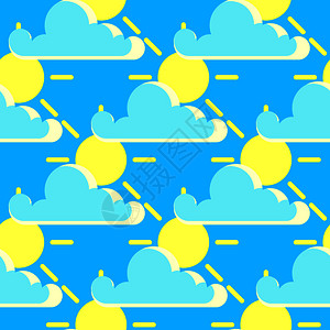 黄色太阳和蓝色云朵排列背景图图片