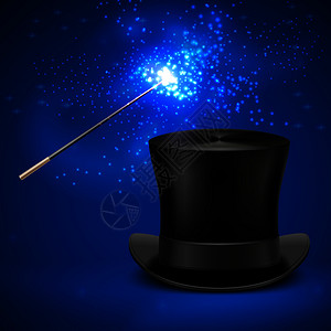 魔法棒和古老的帽子顶级矢量娱乐圣诞节背景魔法棒和黑帽子插图魔法棒和古老的帽子顶级矢量背景图片