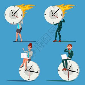 时间管理男女向量延迟控制大型观察商业插图延缓超大钟手表图片