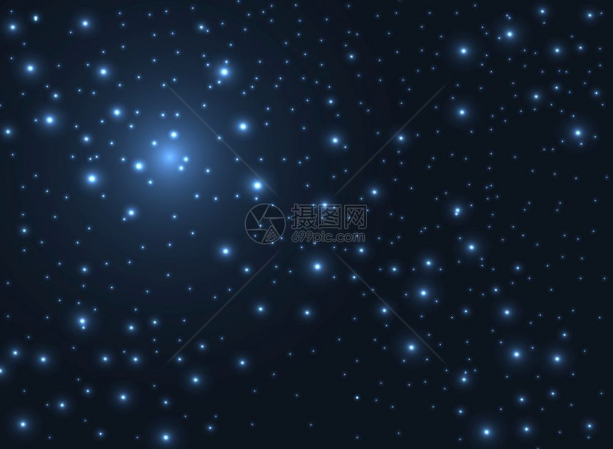 在暗天空背景下闪亮的星发光外层空间宇宙蓝色矢量图解图片
