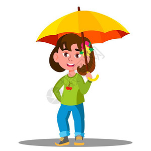卡通可爱打黄色伞的女孩图片