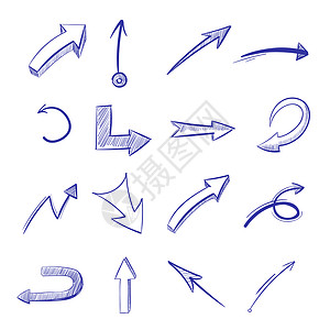 绘制曲线箭头画笔的插图绘制弯曲箭头的矢量手画图片