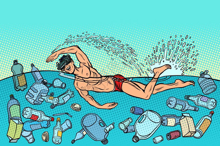塑料垃圾对海洋污染插画图片