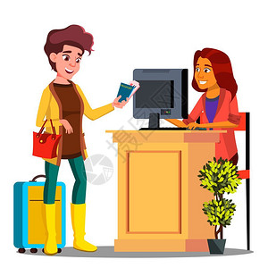 公民身份机场病媒护照管制处的年轻女孩例如机场病媒护照管制处的年轻女孩插画