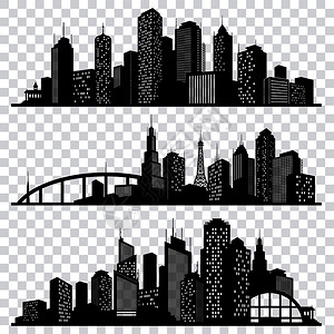 黑色城市建筑城市建筑剪影插画