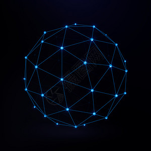 蓝色球体连接球体框架显示铁丝框架未来技术矢量背景加上电线框架连接圆环图形插画