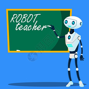 机器人教室机器人老师在黑板矢量上写作插图插画