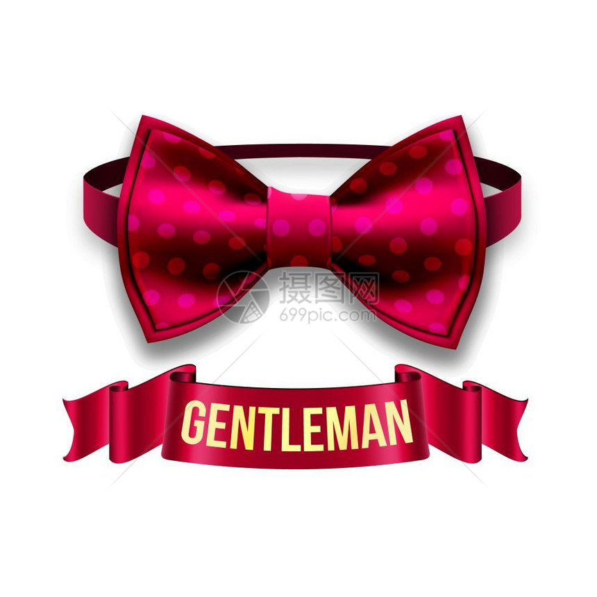 绅士标签矢量设计优雅风格红丝带弓领说明现实化说明图片