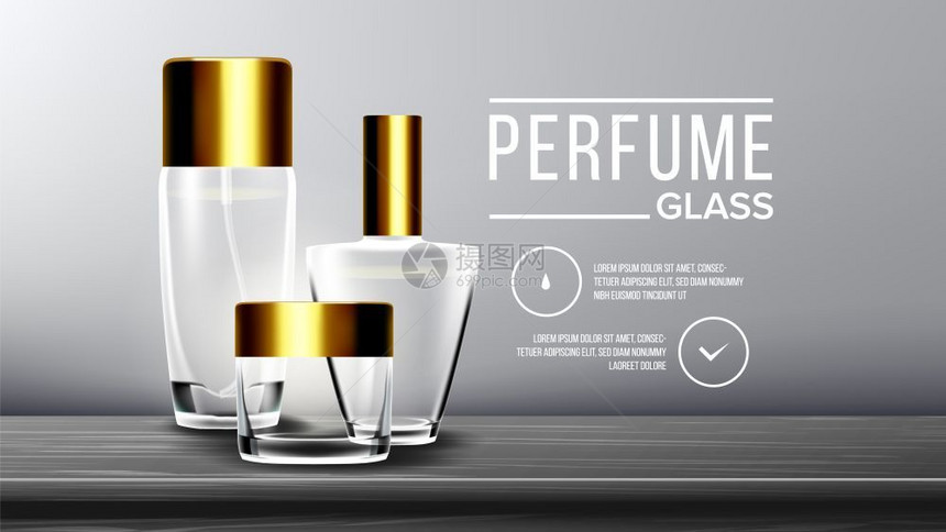 单独透明现实的模型板插图化妆玻璃品牌背景矢量奢侈品香花3孤立的透明现实模型板插图图片