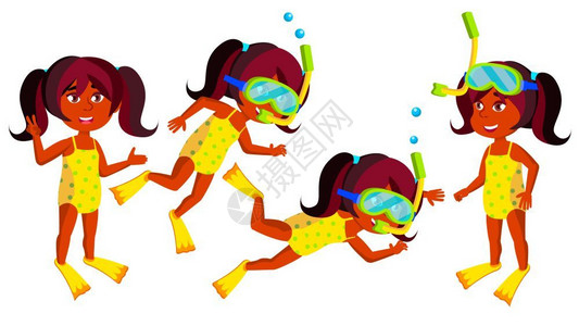 游泳女孩动画素材矢量图图片
