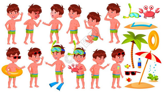 海宝素材游泳男孩动画素材矢量图插画
