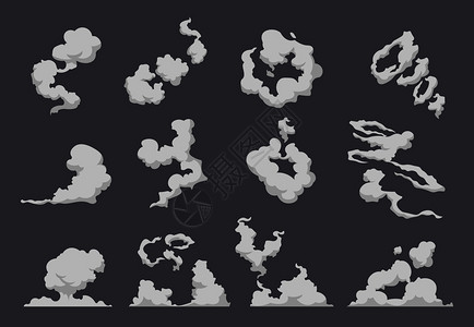 爆炸云素材卡通烟雾漫画蒸汽爆炸灰尘画矢量图插画