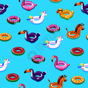 火烈鸟玩具夏季水池可充气玩具游泳圈背景插画