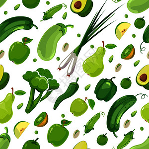 冰沙设计素材绿色蔬菜和水果矢量背景插画