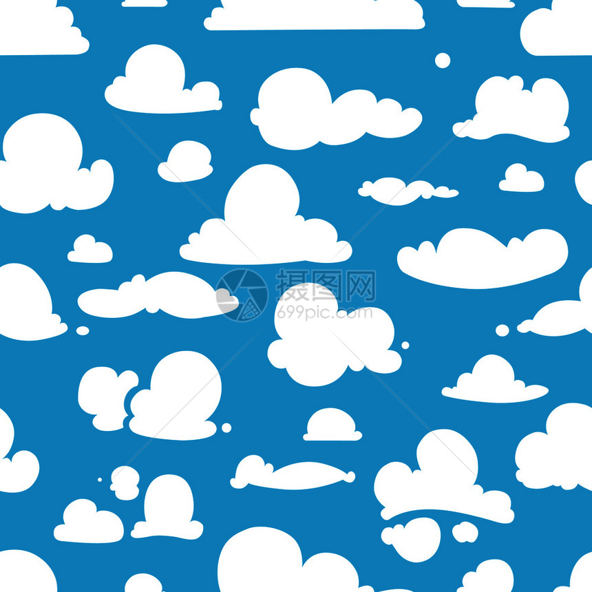 卡通风格蓝色天空中不同的矢量云图片