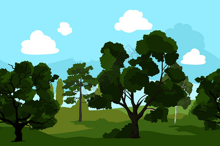 卡通风格绿色森林矢量背景图片