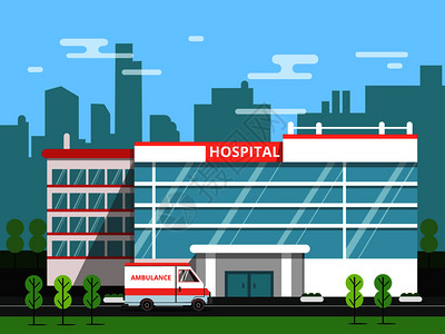 保健中心医院建筑外部救护车说明图图片