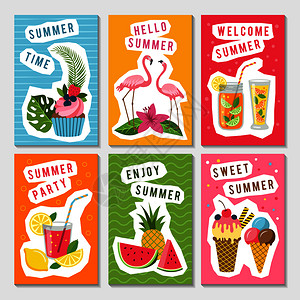 冰淇淋标签夏季配有水果冰淇淋和新鲜饮料标签插画