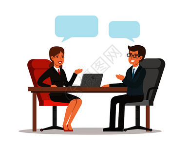 妇女人物与商插图对话业男女在桌子上的对话以卡通风格显示的矢量概念图女人物与商对话以卡通风格显示的矢量概念图背景图片
