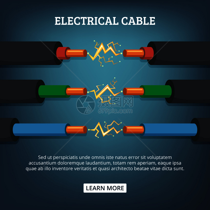 矢量背景概念连接电动缆海报带有具不同增压作用的电缆漫画插图图片