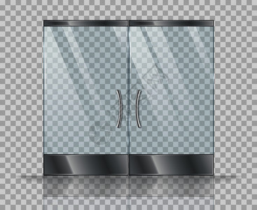 门现代双门清除玻璃矢量现实图片在透明背景上分离出来显示有把手的门玻璃矢量现实图片在透明背景上分离出来插画