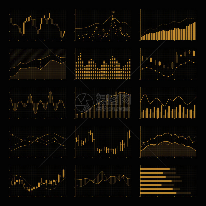 黑背景股票分析图形市场矢量说明商业数据财务图表黑背景股票分析图图片