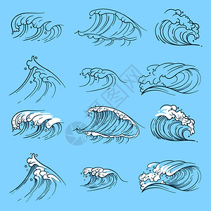 手绘海浪图案矢量插图图片