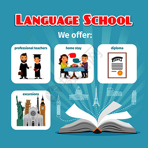 语言考试语言教育福利文凭和出国机会插画