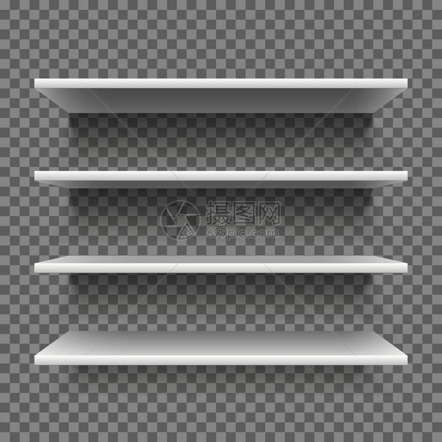 现代3d书架空零售商店墙上储存的架子白色胶板套贴现实的影子矢量现代3d书架空墙上零售商店架空白色书装有影子矢量图片