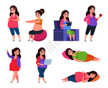孕妇休闲看书孕妇的健康锻炼睡眠和休息插画