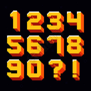 像素编号倒数8位像素编号字体旧式游戏像素数字街机视频游戏80s矢量说明符号设置像素编号位像素编号字体矢量插图集背景图片