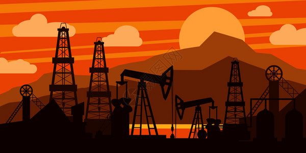 油田管道石油平台概念橙色背景插画