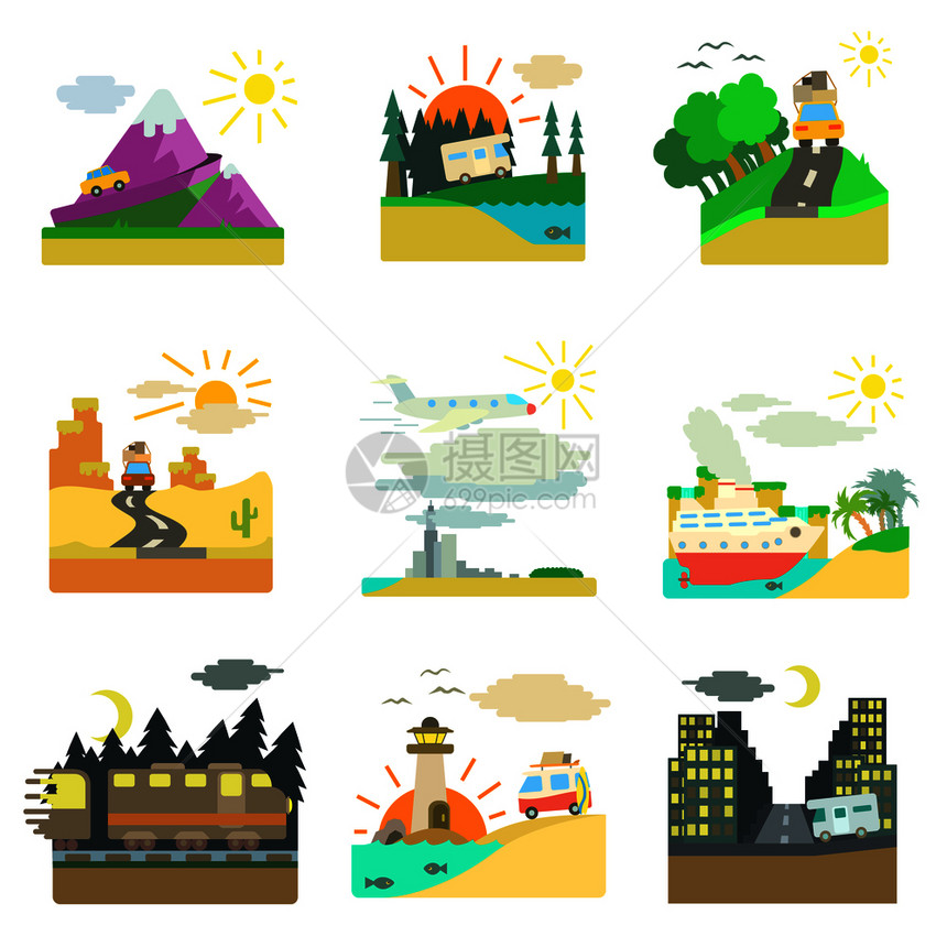 9个旅行向量旅行概念平面图图片