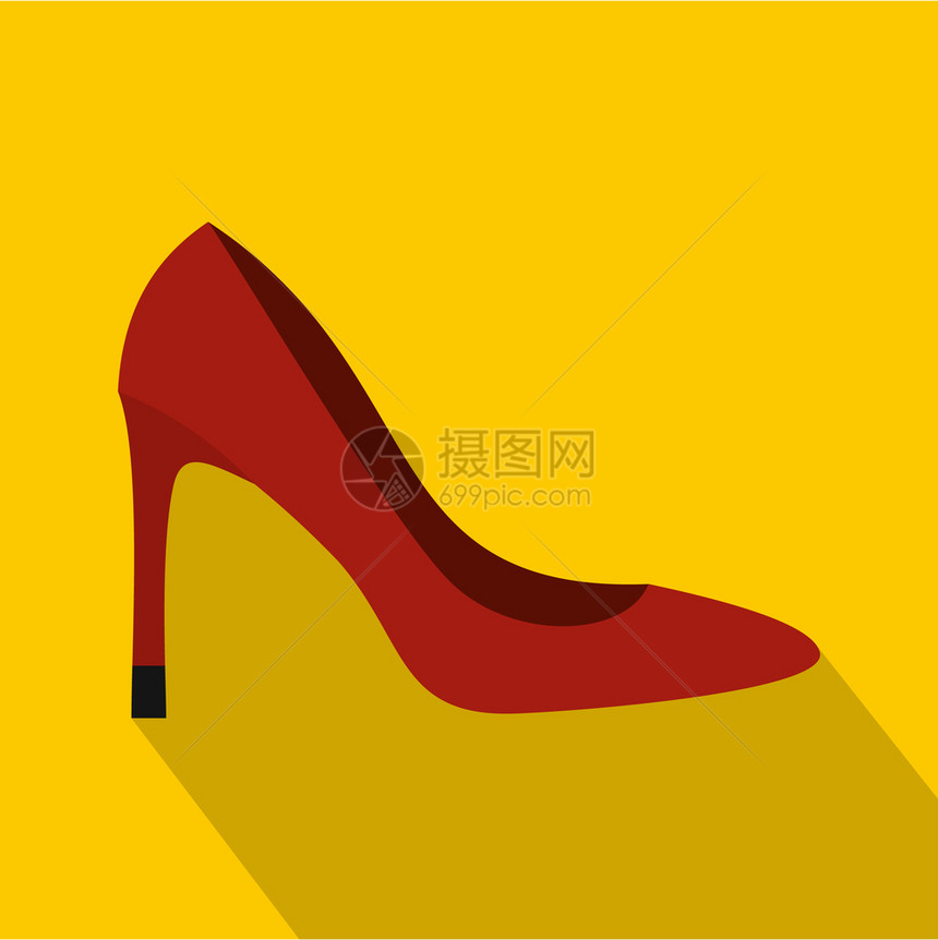 红色高脚跟鞋的图标红高脚跟鞋的图标红高脚跟鞋的图标平式高脚跟鞋的矢量图标用于在黄色背景上隔离的网络图片