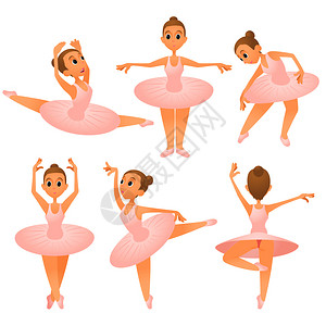 服装平拍6个芭蕾舞女孩插画