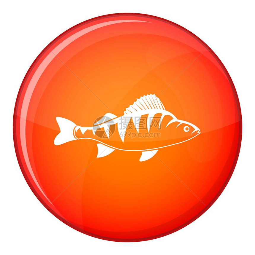 在白色背景矢量说明中孤立的红圆鱼图标平板样式图片