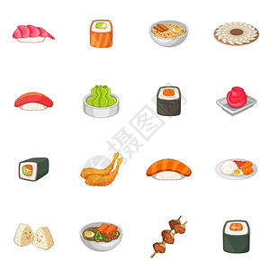 16个日本食物矢量图标的漫画插供网络使用高清图片