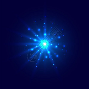 抽象蓝光闪爆发炸在暗底背景上有神奇的亮闪光中心和灯矢量图解背景图片