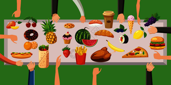 食物水平横幅表卡通风格背景图片