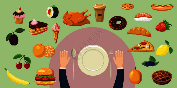 玛芬蛋糕食物横向幅标语概念板食物矢量横向标语概念的漫画插图用于网络的食品矢量横向标语概念食物横向标语板卡通风格插画