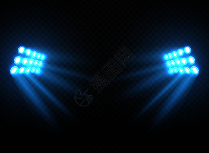 体育场灯光闪亮的投影器被隔离矢量聚光板为音乐会和游戏插图照明的光投影器矢量聚光板背景图片