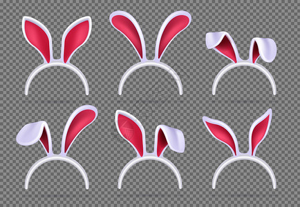 复活节服装动物装扮兔子耳朵孤立现实兔子耳朵有趣的东方兔子病媒面具插画
