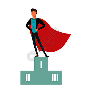 超级英雄男子站在讲台矢量卡通插画高清图片