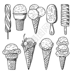 手绘冰淇淋矢量插图图片