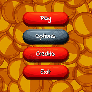 游戏按钮素材金硬币背景图解启用了矢量卡通样式禁用了带有游戏设计文本的按钮启用了矢量卡通样式禁用了于游戏设计的按钮插画