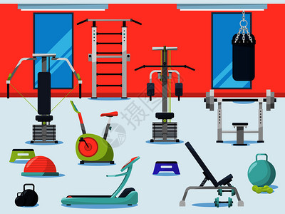 健身房镜子健身器材插画