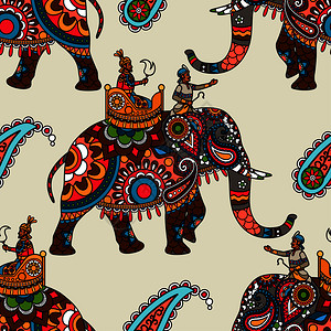 印度家庭以大象为颜色的无缝背景矢量插图以大象为颜色的无缝背景印度马哈拉杰插画
