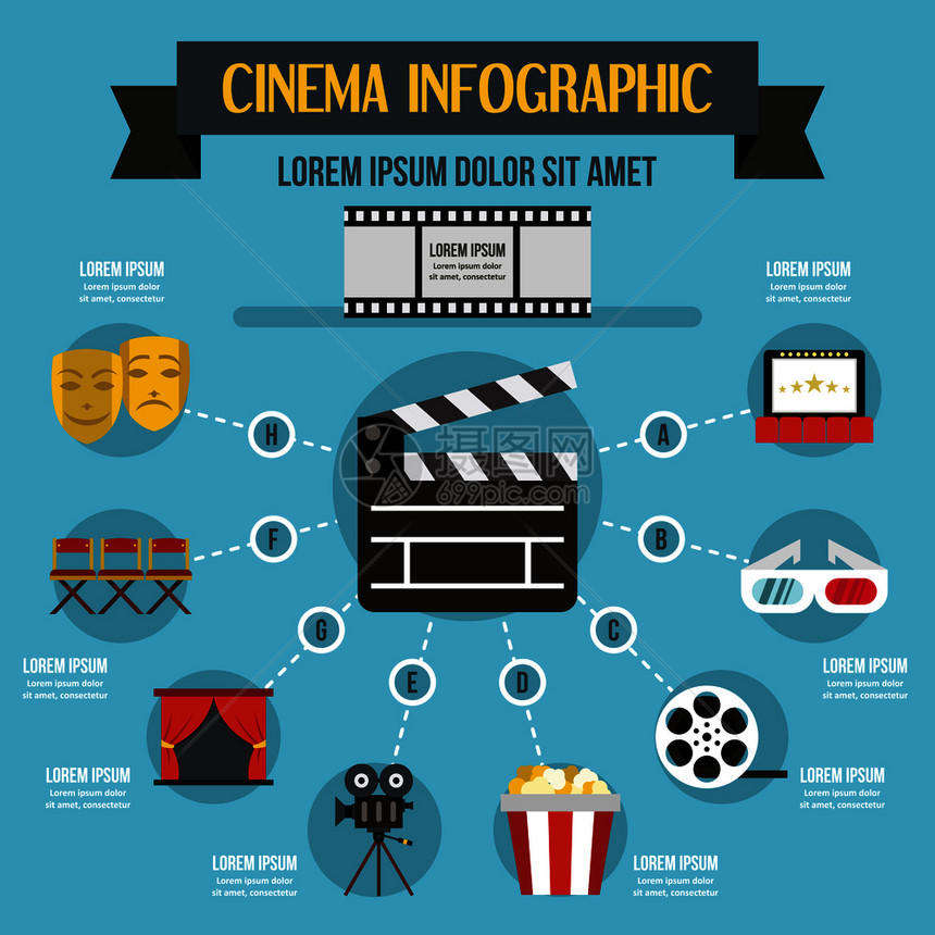 电影摄图案横幅概念电影摄图像矢量海报概念用于网络的平面插图电影摄案概念平面风格图片