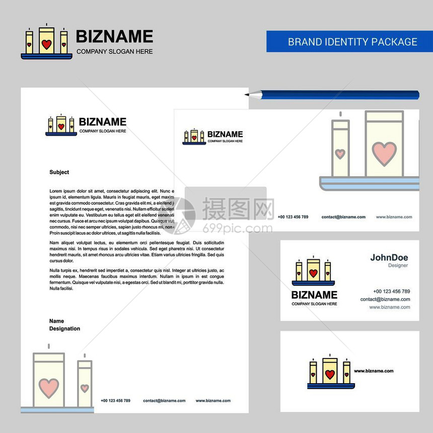 喜欢蜡烛的商业信头封和访问卡片设计矢量模板图片